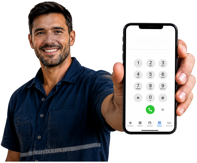 Mona Vale Blocked Drains plumber holding a phone — call 1300 261 965