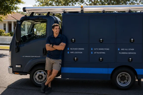 Our plumber with the service van on a Mona Vale job