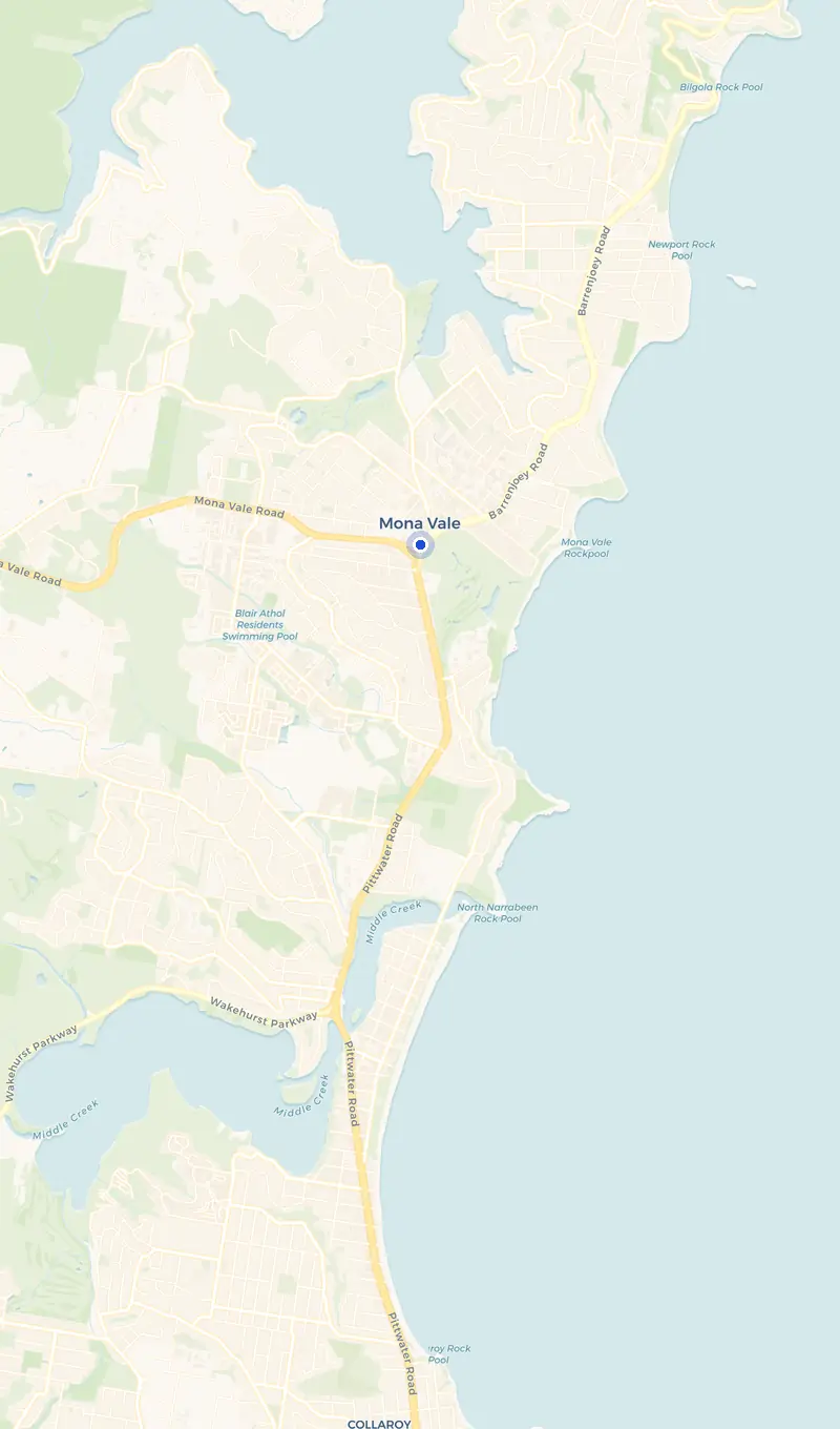 Map of the Mona Vale service area and the surrounding suburbs we cover.