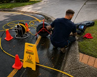 Plumber checking a blocked drain on a Mona Vale job